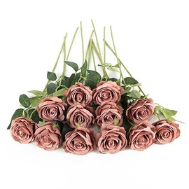Laelfe Flores Artificiales Rosas Rosa Polvorienta Flores de Seda Falsas Tallo Largo Rosas Artificiales para Decoraciones de Hogar Boda Baño Fiesta