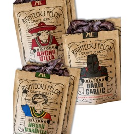 Righteous Felon Biltong Variety Beef Jerky | Keto, Paleo, Gluten Free, High Protein | Hormone Free All Natural South African Style Biltong, No Artificial Flavors, Low Carb Snack | 6 Count (2oz bags)