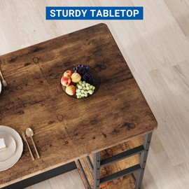 GarveeHome Dining Table Set for 2, Counter Height Kitchen Table with 2 Upholstered Bar Stools, Dining Table and Chairs Set with Storage Shelves, for Small Space, Apartment, Studio, Retro Brown