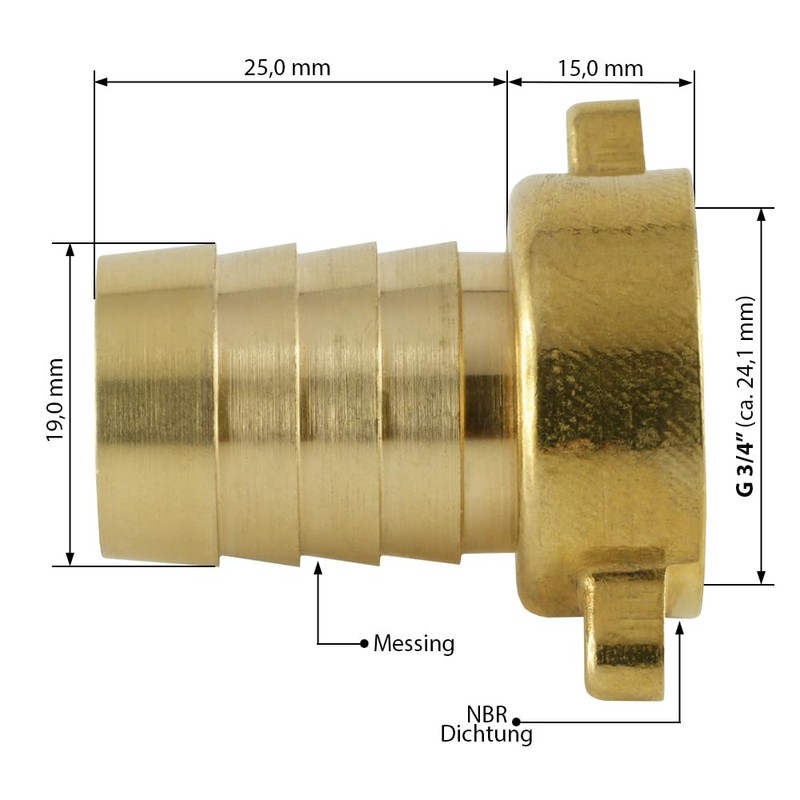 fittingteile Hose Nozzle with Wing Union Nut, Flat Sealing Brass