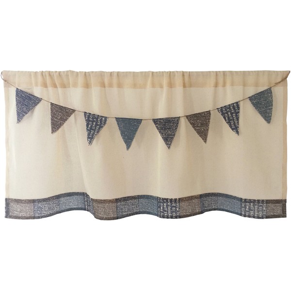 Sunnyday Fabric Cafe Curtain Garland, Navy, Approx. Width 39.4 x Length 17.7 inches (100 x 45 cm), Includes Garland Flag