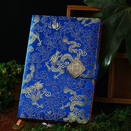 Aisi Mily Exquisite Notebook Chinese Yun Brocade Notebook Silk Hardcover Diary Journal Sketchbook Travel And Thought Blank Book-Gold Dragon