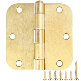Door Hinges Satin Brass 3.5 Inch x 3.5" Interior Gold Door Hinges for Doors 6 Pack Brushed Brass Door Hinges 3-1/2" Rounded 5/8"Radius Corners Bedroom Residential Standard Indoor Door Hardware Hinge