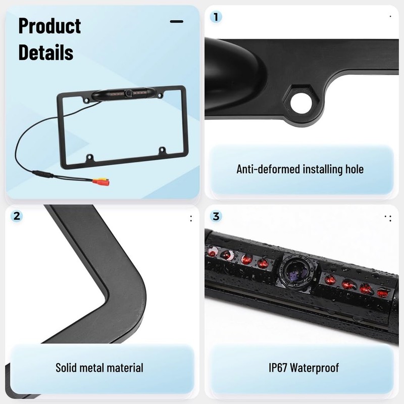 License Plate Frame Backup Camera, Night-Vision Car Rear View Camera