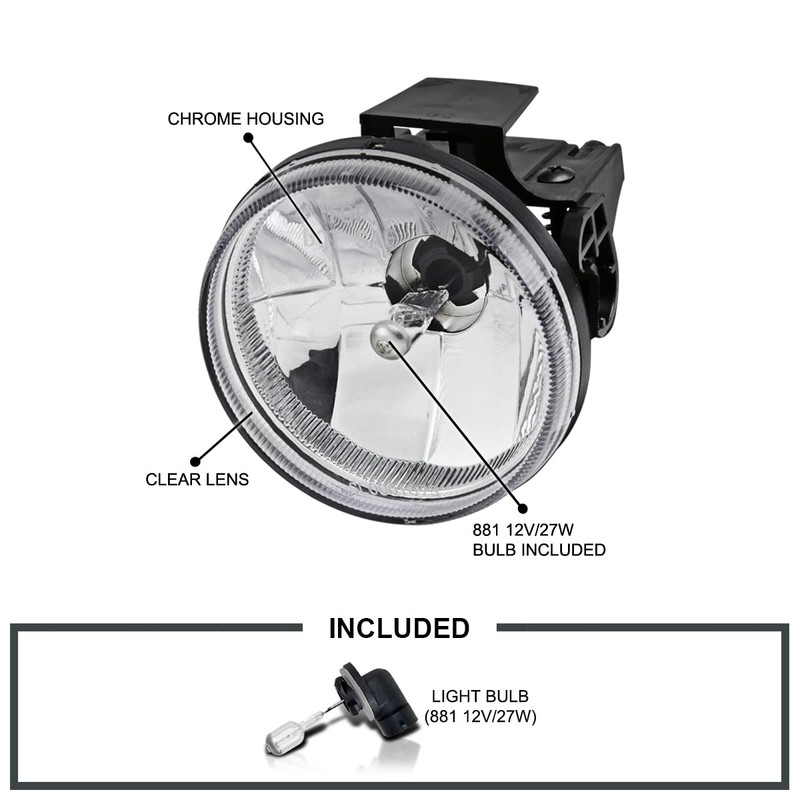 Spec-D Tuning Clear Driving Fog Lights +Bulbs Compatible with 1999-2002