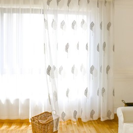 White Rod Pocket Sheer Curtains 96 inches Long Leaves Embroidered Window Curtain Sheer Voile Panels for Living Room & Bedroom, 60x96, Set of 2