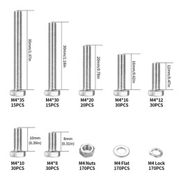 Pack of 505 M5 Screws Set, Hexagonal Screws and Nuts Set with Washers Set, Threaded Screws with Nuts Set, Machine Screws Assortment