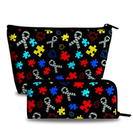 xiaotcq Autism Awareness Cosmetic Bag Colorful Puzzle Makeup Bag for Women Girls Teens Large Capacity Portable Make Up Bag Travel Essentials