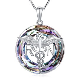 WINNICACA Nurse Christmas Gifts for Women Sterling Silver RN Angel Wings Caduceus Pendant with Crystal Nursing Theme Jewelry Graduation Gifts for Nurses Female Doctor Student RN Nurses Day Birthday