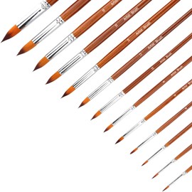 AIEX 13 Pcs Watercolor Brush Set Round Tip for Watercolor Acrylic Ink Gouache Oil Tempera Painting