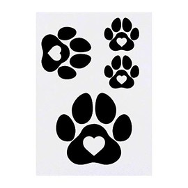 4 x 'Paw Print Heart' Temporary Tattoos - Water Resistant, Skin-Safe, Non-Toxic Transfers, Mixed Sizes (TO00014364)
