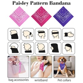 MEEZY 3 Pcs Bandanas for Women Men, Paisley Pattern Bandana Head Scarf Handkerchiefs Outdoor Multi-Purpose Cowboy Face Mask Square Scarf Headwear for Boy Girls 100% Polyester
