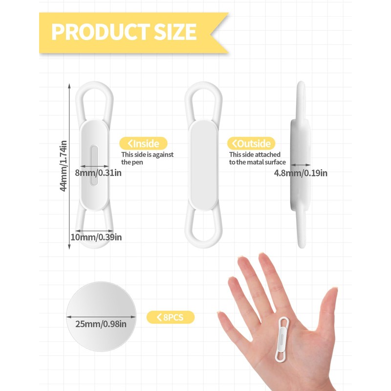 Aecsze 8 Pack Magnetic Pen Holder for Refrigerator, Silicone Magnetic
