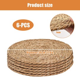 LUFEIS Round Woven Placemats, Round Placemats Set of 6, 30cm Handwoven Wicker Placemat, Heat-resistant Non-slip Round Placemat, Rattan Placemats for Dining Table, Home, Wedding Decor