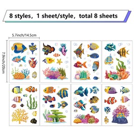 CRASPIRE 8 Sheets Fish Window Stickers Tropical Fish Wall Decals Coral Starfish PVC Waterproof Self Adhesive Vinyl Cling Peel and Stick for Bedroom Living Room Store Nursery Wall Decorations Party