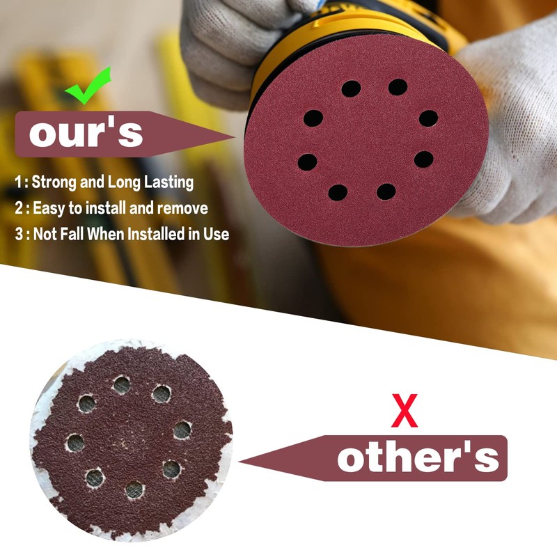 STEBRUAM 100PCS 125mm Sanding Discs 180 Grit, 5 Inch 8