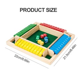 Shut The Box Game, Shut The Box Dice Game, Shut The Box Game 4 Players, 4 Colours, 8 Dice Shut The Box, 2-4 Players Family Wooden Board, Table Maths, 4 Players Dice Game