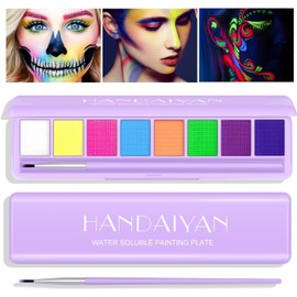 Allphv pintura corporal soluble en agua, Paleta de delineador de ojos de 8 colores activados por agua, altamente pigmentado, brillante, vibrante, fluorescente, arcoíris colorido, maquillaje de pintura para la cara y el cuerpo, delineador de ojos de neón 