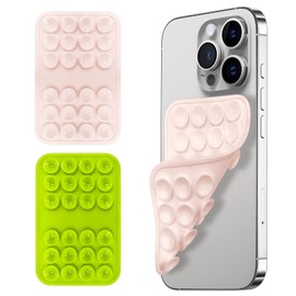 Silicone Suction Cup Phone Holder 2-Pack, Double-Sided Sticky Grip with Strong Suction Power for Mirror, Glass, Tile, Reusable Phone Mount for Selfies, Videos (Cherry Blossom Pink, Sage Green)