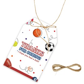 50pcs Ball Thank You Tags, Football Gift Tag with String for Baby Shower Party, Basketball Thank You Paper Tags for Sport Themed Birthday Party Favors