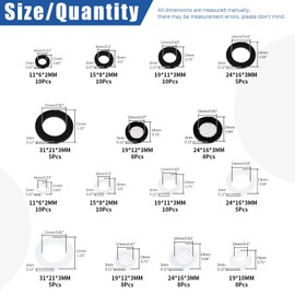 Glarks 120 arandelas de goma de fontanería de 8 tamaños y manguera de silicona con junta tórica, kit surtido de juntas planas para grifo, manguera de jardín, tina, manguera de ducha, cabezal de filtro, grifo de válvula, tubo de conexión