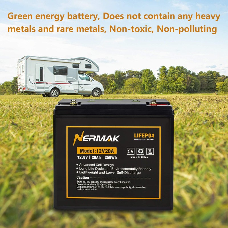 NERMAK 12V 20Ah Lithium LiFePO4 Deep Cycle Battery, 2000+ Cycles