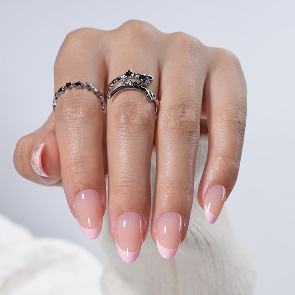 Leefrei French Tip Press on Nails - Pink Short Almond