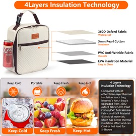 DIRGEE Lunch Bag for Women Insulated Lunch Bag For Men Adults Small Lunch Bag for Office Work - Leakproof Freezable Cooler Bag Reusable Portable Lunch Box (White)