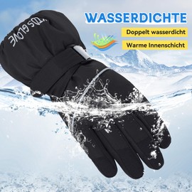 Durio Children's Ski Gloves Winter Ski Gloves Windproof Waterproof Warm Gloves Boys Girls Outdoor Sports Snow Gloves, black