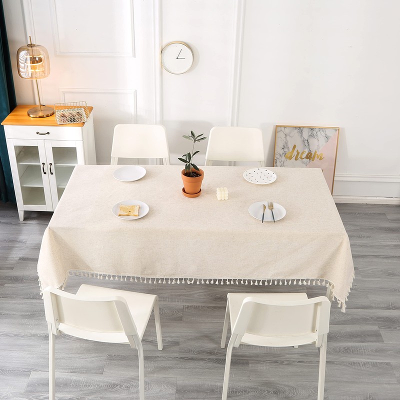 SUCHDECO Beige Tablecloth Linen Rectangular Tablecloth Washable Kitchen Tablecloth for