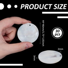 BENECREAT 30Pcs Freshwater Shell Pendants, 1.7inch Creamy White Flat Round Shell Charms for Earrings Bracelets Necklaces Making Crafts