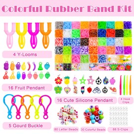 4500+ Loom Bands Set, 42 Colours Loom Bands Accessories Colourful Elastic Band for Bracelets, Loops Rubber Set, DIY Elastic Loom Bands Children's Bracelet Crafts, Jewellery Craft Sets for Children