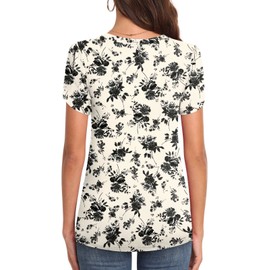 Addtoo Womens Tops 2025 Summer Casual Blouse Twist Front Tshirts Short Sleeve Floral Comfy Tunic M Black Rose