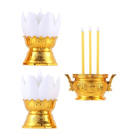 Uonlytech 1 Set Lotus Lamp Ornament Votive Candle Holders Menorah Led Night Light Bulbs Lotus Flower Light Led Light Stick Buddha Light Led Decor Plastic White Buddhist Lamp Shine