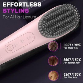 Go Brush Pro Cordless Portable Hair Straightener Brush - 30s Quick Heat, 150M Negative Ions, USB-C Rechargeable, 7000mAh - Pink for Women & Travel