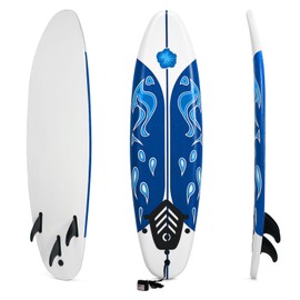 KOTEK 6' Surfboard, Surfing Board with 3 Removable Fins, Safety Leash, EPS Core & EPE Deck, Lightweight Surf Board for Teenagers, Adults, Beginners (White+Blue)