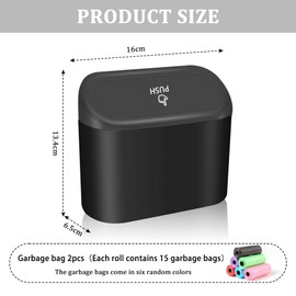 GTLM Car Rubbish Bin + 2 Pieces Rubbish Bag, Car Bin Interior for Car Storage for Car Seat, Centre Armrest, Universal Car Waste Liner with Lid, Car Accessories, Interior (Black)