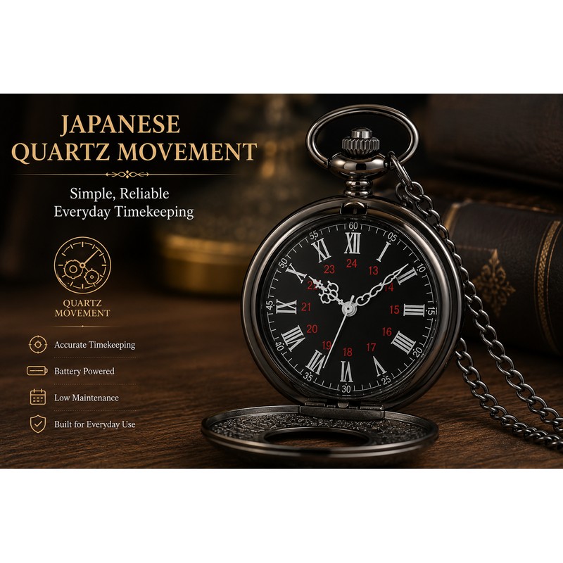 Vintage Roman Numeral Pocket Watch for Men – Engraved Quartz