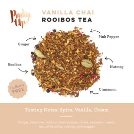 Pinky Up Vanilla Chai Rooibos Tea, Full Leaf Herbal Tea with Ginger, Cinnamon, Nutmeg, Naturally Caffeine-Free, Compostable Pyramid Sachets, Smooth and Aromatic, Cozy Spiced Blend, 1.6 oz, 15 Sachets