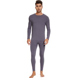 WiWi Men's Thermal Underwear Long Johns Set Soft Base Layer Top and Bottom Sets Viscose made from Bamboo S-XXL, Dark Grey, Medium