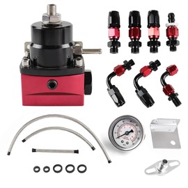 BARTOO Adjustable Fuel Pressure Regulator Kit with Bypass Return 30-70 psi Pressure Gauge, AN6-6AN Fuel Line Hose Fitting Connectors Kit(Red)