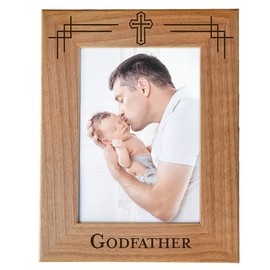 Godfather Gift from Godchild - Godfather with Cross Picture Frame, Godfather Engraved Natural Wood Picture Frame, Baptism Gifts, Religious Catholic Gifts, Thank You Gifts,Fits 4x6 Vertical Portrait