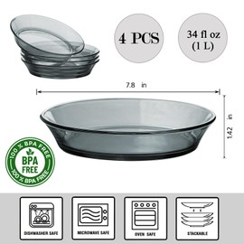 STP GOODS Glass Dinner Plates - Set of 4, Blue Cobalt Transparent Glass Eating Plates, Circular Dinnerware for Salad, Bread, Dinner (Gray, Set of 4)