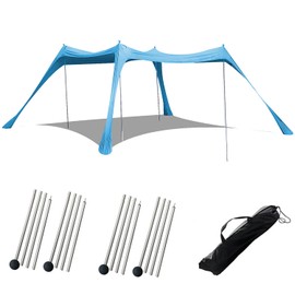 Pxyobto Beach Tent, Camping Sun Shelter UPF50+ with 4 Sandbags,Sand Shovels,Ground Pegs & Stability Poles, Outdoor Shade Beach Canopy for Camping Trips, Fishing, Backyard Fun or Picnics
