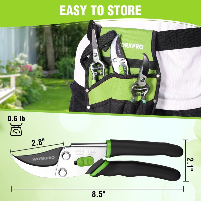 WORKPRO 8.5" Bypass Pruning Shears, Garden Shears with Non-Slip Grip