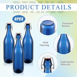Teenyyou 6 Pcs Blue Glass Bottles 1 L/ 33.75 oz Decorative Wine Bottles Flip Top Glass Water Bottle with Airtight Lid for Home Decor Garden Tree Yard Outdoor Decorations