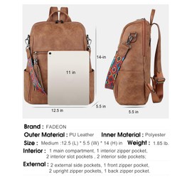 FADEON Leather Backpack Purse for Women Designer Travel Backpack Purses PU Fashion Ladies Shoulder Bag with Tassel, Purse Brown, Medium (14-in Height), Leather Backpack Purse for Women Fashion Travel
