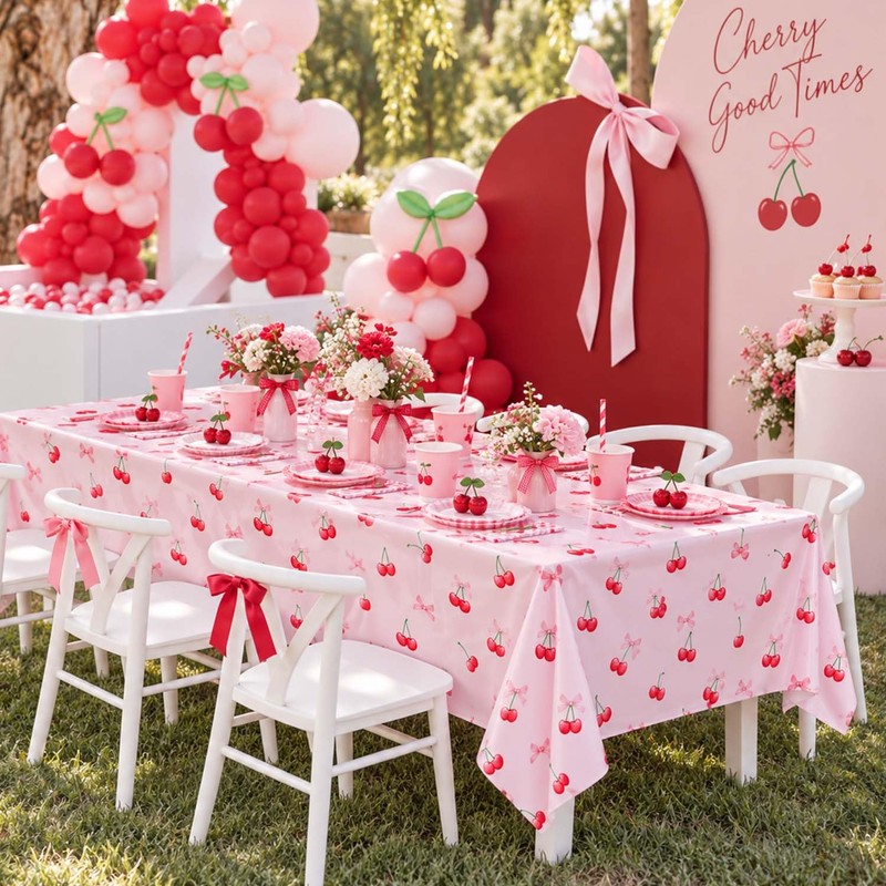 Heboland Cherry Party Tablecloth, 137x274cm, 2 Pack