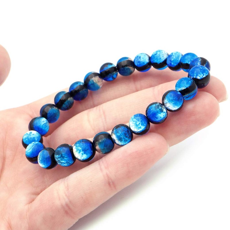 Gold Stone Yonaguni Blue Firefly Glass 8mm Luminous Bracelet, Okinawa