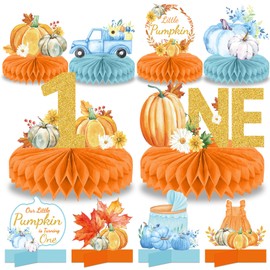 10Pcs Little Pumpkin 1st Birthday Party Decoration Fall A Little Pumpkin is On The Way Honeycomb Centerpieces Pumpkin First Birthday Table Centerpieces for Autumn Thanksgiving Table Topper Supplies